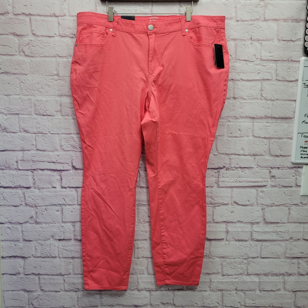 NEW Crown & Ivy Curvy 22W Coral‎ Pink Skinny Jeans Stretch Denim Preppy Casual